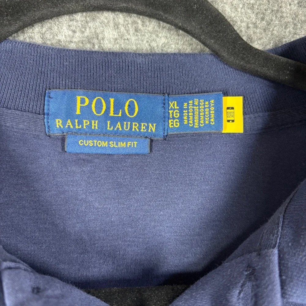 Polo Ralph Lauren Mens XL Custom Slim Fit Navy Blue flesh pony Polo Shirt